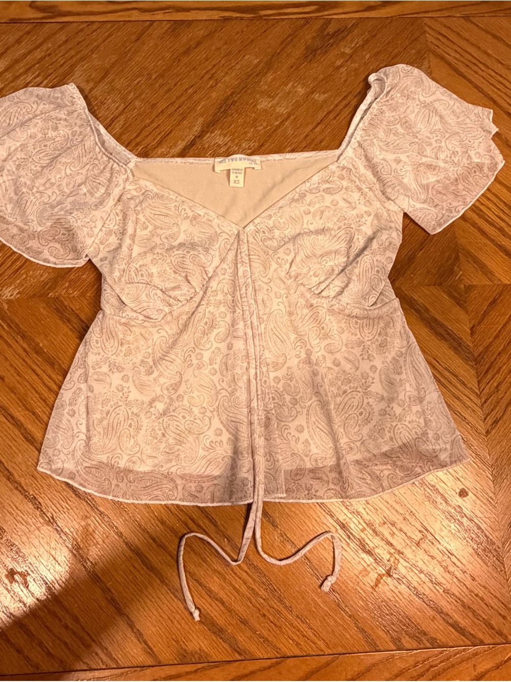 Light Pink Paisley Drawstring Peplum Top